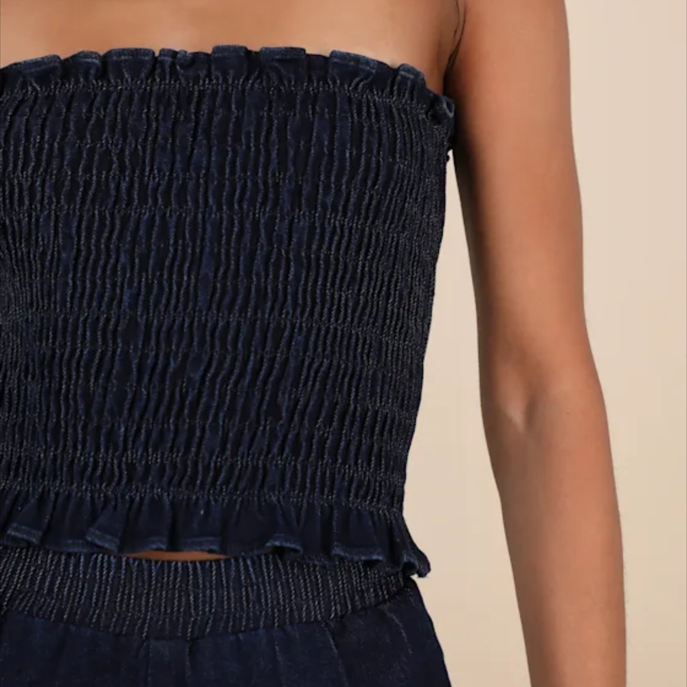 Lulu's Denim Strapless Smocked Top - Picture 2 of 2